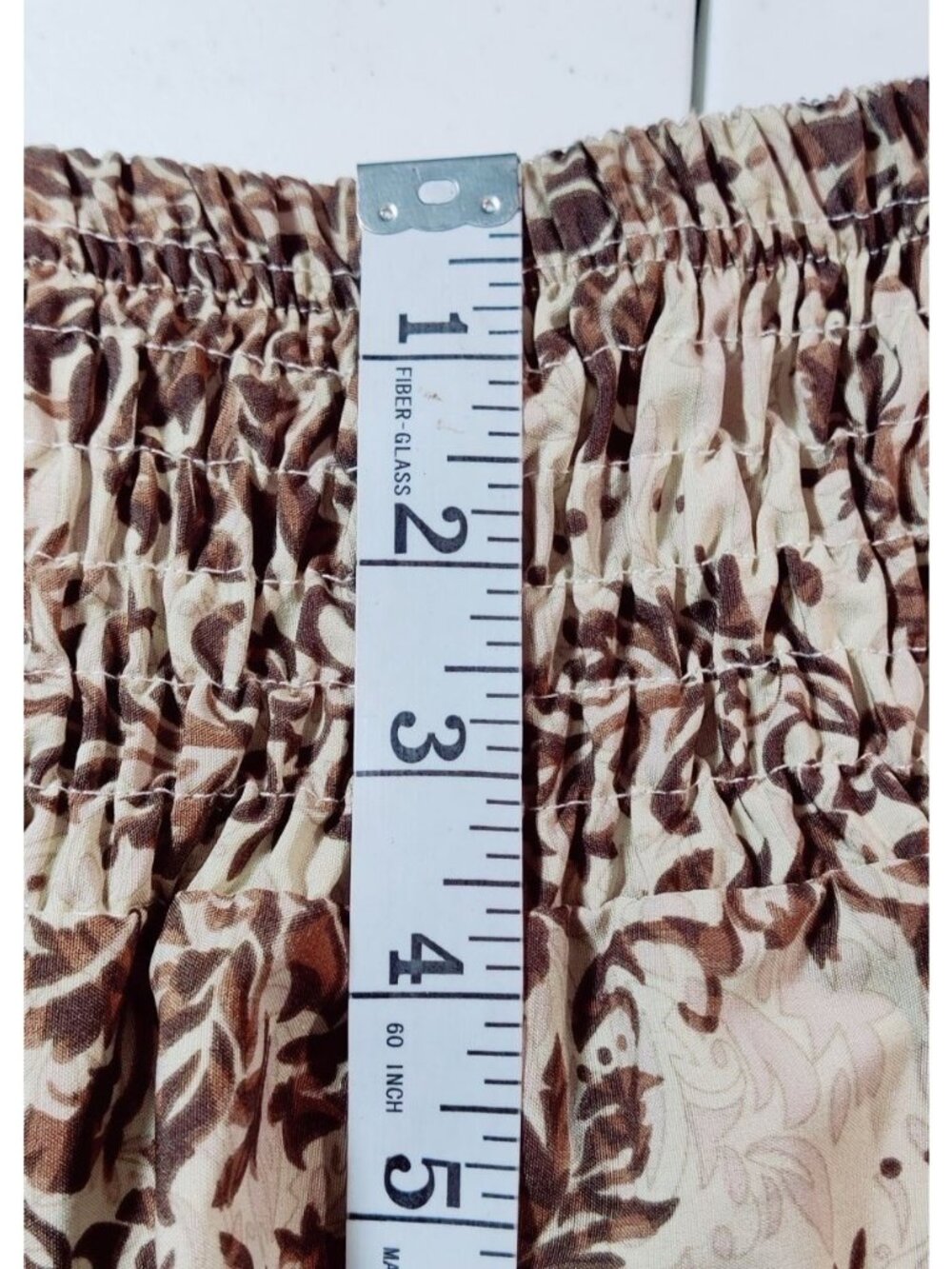 Maxi Boho Tiered Skirt M Shein Beige Brown Damask Print Smocked Elastic Waist - Picture 11 of 12